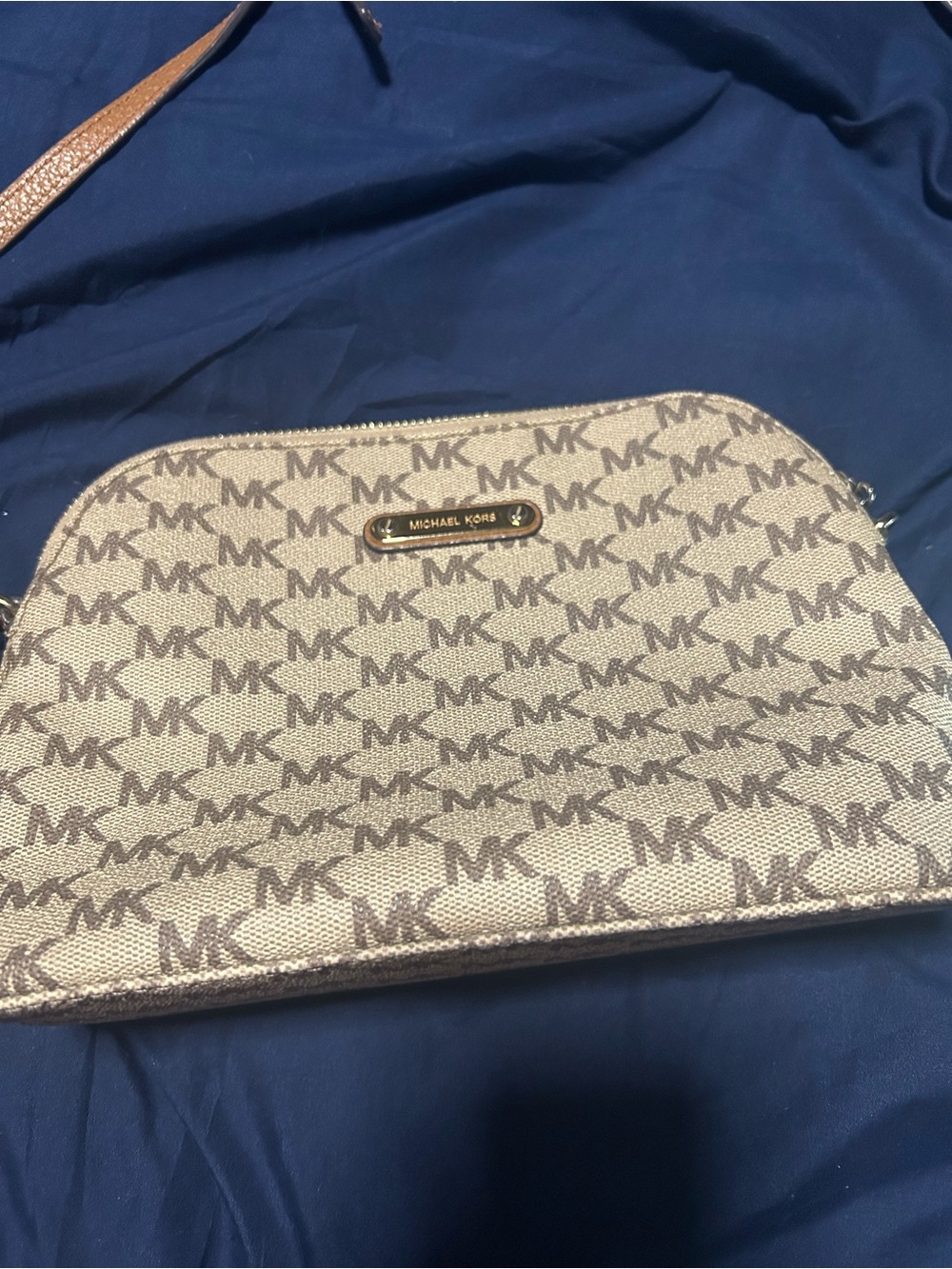 Michael Kors Beige and Tan Logo-Print Dome Crossbody